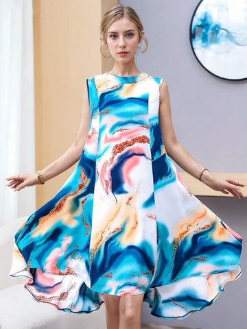 Watercolor Hues Flattering Summer Dress