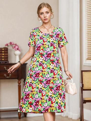 Fresh Vibrant Floral Design Maxi Dress