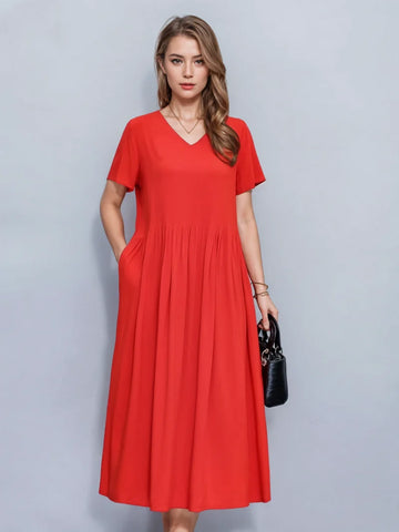 Effortlessly Chic Red Dress with Pockets