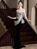 Silver Sequin Black Trumpet Mermaid Ruched Prom Dress