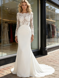 Long Sleeve Satin Lace Trumpet Mermiad Wedding Dress