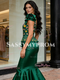 Print Trumpet Mermaid Satin One Shoulder Flower Prom Dress