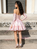 Pink Sweetheart Satin A-Line Long Sleeve Homecoming Dress