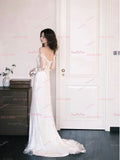 A Line Tulle Appliques Long Sleeves Wedding Dress