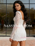 Short Mini Sparkle Lace Long Sleeve Wedding Dress