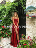 Sweetheart Sequin Sheer Trumpet Mermaid Prom Dress With Slit