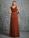 Simple Brown V Neck Chiffon Belt Prom Dress