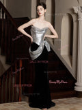 Silver Sequin Black Trumpet Mermaid Ruched Prom Dress