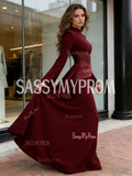 Satin Detachable Train High Neck Burgundy Trumpet Mermaid Prom Dress