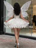 Sequin Beading Tulle Short Mini White Prom Dress