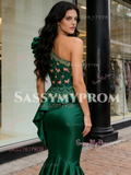 Print Trumpet Mermaid Satin One Shoulder Flower Prom Dress