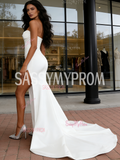 Front Slit Sweep Train Satin Sweetheart Mermaid Wedding Dress