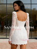 Short Mini Sparkle Lace Long Sleeve Wedding Dress