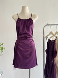 Pleats Hollow Back Summer Sweet Purple Dress