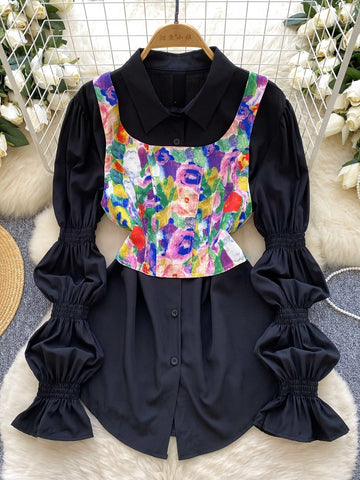 Causal Two Piece Black Floral Dress