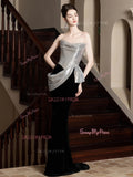 Silver Sequin Black Trumpet Mermaid Ruched Prom Dress