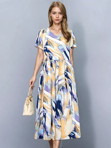 Flowing Silhouette Abstract Print Dress