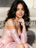 Pink Sweetheart Satin A-Line Long Sleeve Homecoming Dress