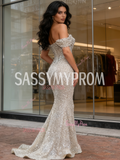 Trumpet Mermaid Off The Shoulder Silver Sequin Prom Dress
