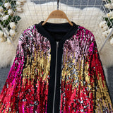 Eye-Catching Gradient Vibrant Sequin Zip-Up Jacket