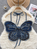 Bold Bead Embellishments Denim Butterfly Top