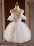 White Lace Appliques Tulle Homecoming Dress