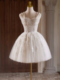 A-Line Sweetheart Appliques Tulle White Homecoming Dress