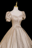 A-Line Satin Floor Length Champagne Prom Dress