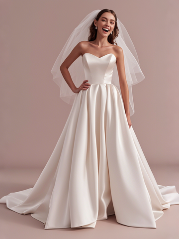 Satin Sleeveless A Line Sweetheart Wedding Dress