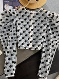 Polka Dot Pattern Dramatic Puff Sleeves Sheer Crop Blouse