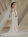 A Line Chiffon Pearls Ruched Strapless Wedding Dress