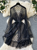 Sheer Black Polka Dot Lace Robe