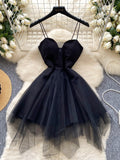 Black Tulle Mini Satin Summer Dress