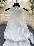 Graceful Ruffles Flowing Ribbon White Dress