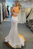 Sexy Mermaid Sequin White Cut Out Prom Dress