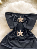 Dramatic Bow Knots  Black Mini Dress