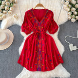 Embroidery White V-Neck Chiffon Summer Dress