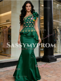 Print Trumpet Mermaid Satin One Shoulder Flower Prom Dress