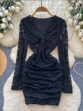 Timeless Black Long Sleeve Bodycon Lace Dress