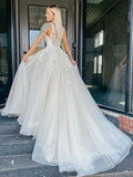 Ivory Tulle Appliques A Line Wedding Dress