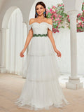 Layer Tulle Belt Lace Off The Shoulder Wedding Dress