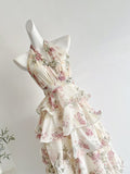 Holiday Printed Halter Chiffon V-neck Dress