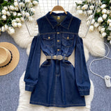 Chic Shoulder Button-Down Denim Dress