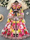 Floral Patterns Decorative Edges Long Dress