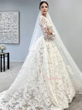 Lace Jewel A Line Long Sleeve Wedding Dress