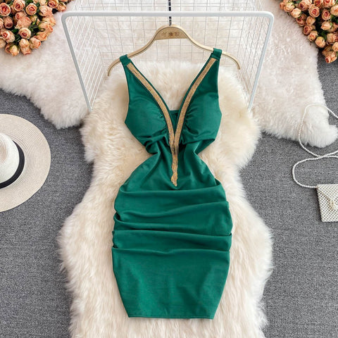 Gold Trim Bold Red Mini Bodycon Dress Black
