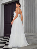 Backless Tulle Butterfly A Line Layers Wedding Dress