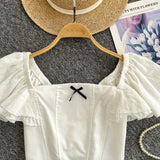 Black Bow Classy Look White Corset Top