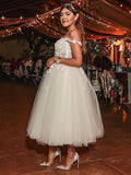White Lace Tulle Off Shoulder Beading Homecoming Dress