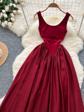 Flowing Skirt Flattering Red Sleeveless Dress